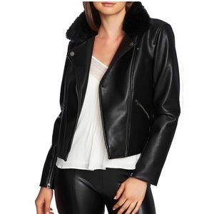 Faux Fur Collar Moto Jacket